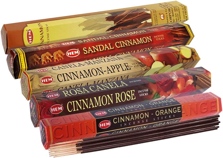 TRUMIRI Hem Incense Sticks Variety Pack #8 And Incense Stick Holder Bundle With 5 Cinnamon Based Fragrances