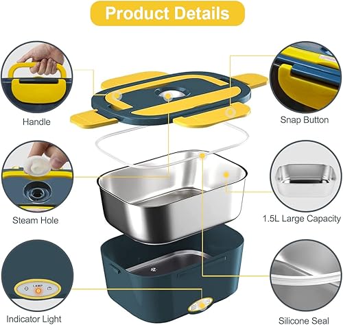 Miniatura 11 de FVW Fiambrera eléctrica 2 en 1, calentador de alimentos portátil para automóvil y hogar, a prueba de fugas, calefacción para almuerzo, microondas