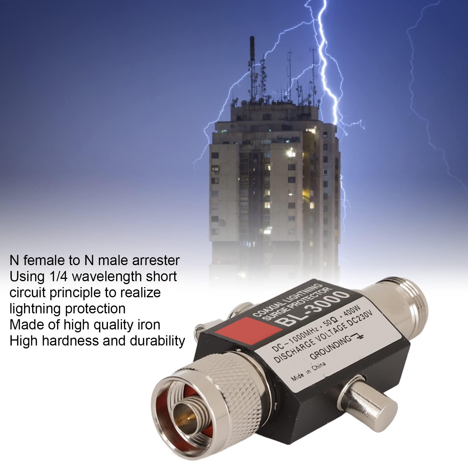 Dpofirs Scaricatore Coassiale da 400 W Protezione Contro Le Sovratensioni da N Femmina a N Maschio Scaricatore DC ~ 1000 MHz Protezione Scaricatore