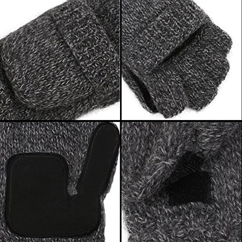 Vigrace Winter Knitted Convertible Fingerless Gloves Wool Mittens Warm Mitten Glove For Women And Men #TOP3