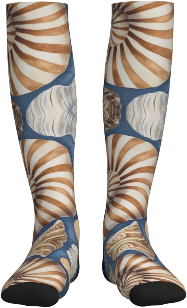 Beach Conch Shell Compression Socks For Women Men 15-20mmhg Graduated Support Circulation Knee High Socks For Nurses Athletic
