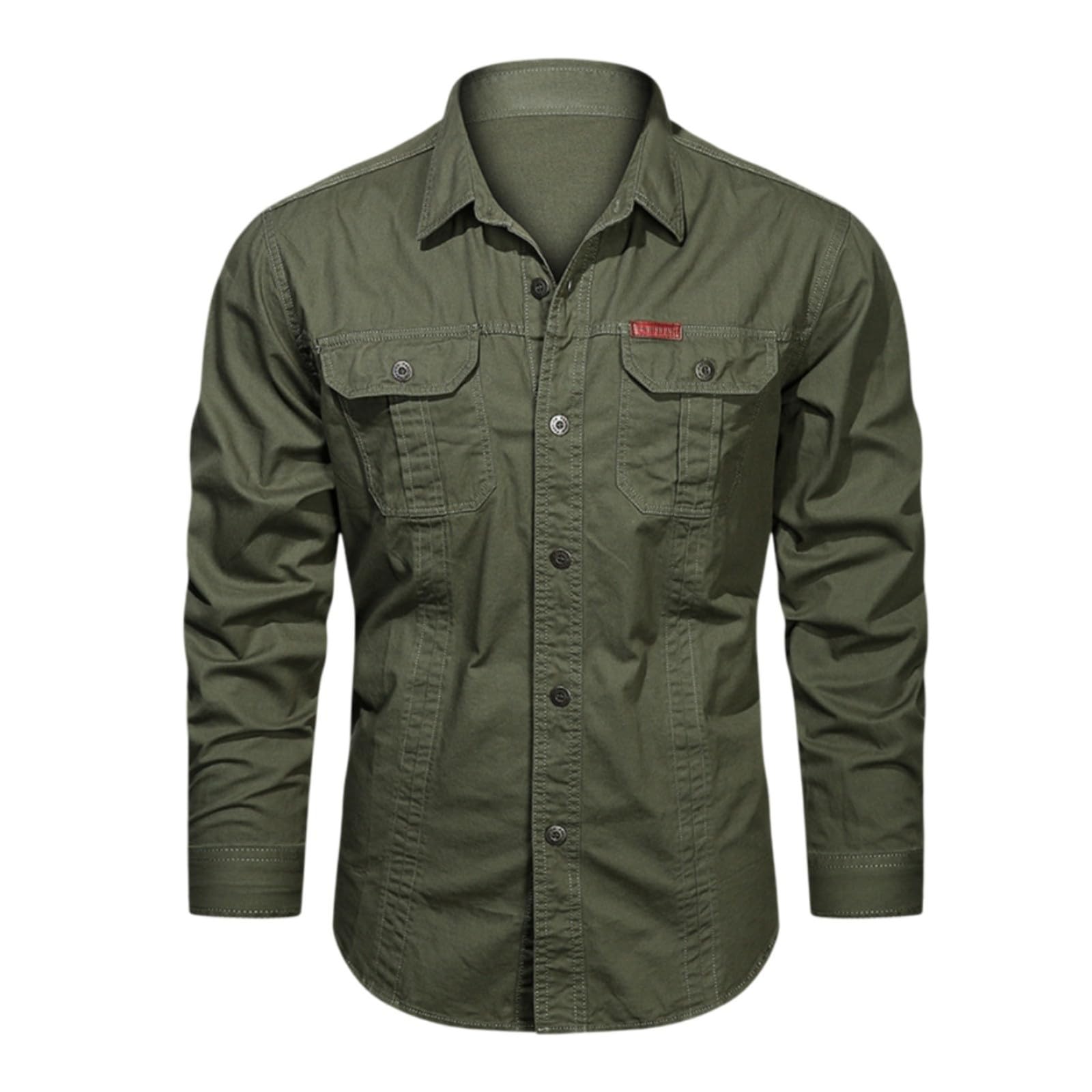 Generico Camicia Uomo Cotone-Camicia da Uomo a Tinta Unita Autunnale a Maniche Lunghe con Bottoni, Stile Casual da Esterno