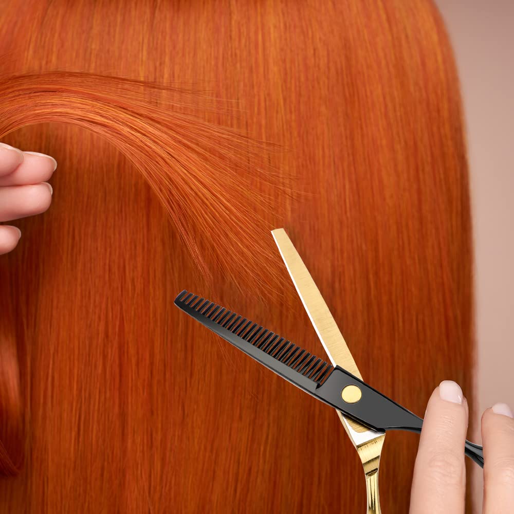 Professionnel en or noir ciseaux à cheveux acier inoxydable coupe de cheveux ensemble salon multifonctionnel ciseaux droits ciseaux amincissement outils hommes et femmes ménage