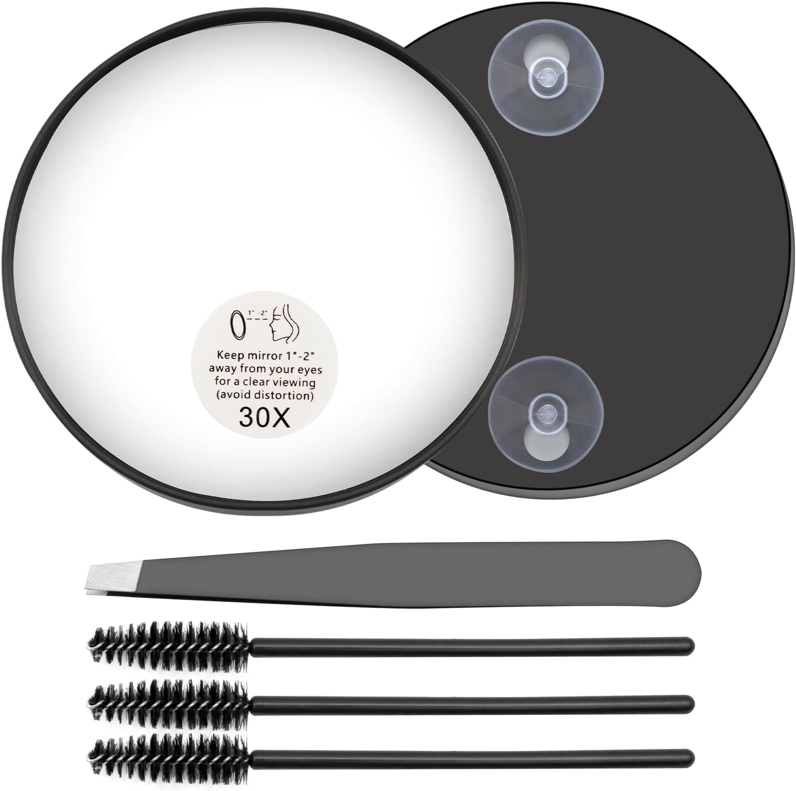 VEGCOO 30X Magnifying Mirror, Small Magnifying Mirror with Suction Cup and Tweezers, 3.5 Inches Portable Magnifier Makeup Mirror for Plucking Eyebrows