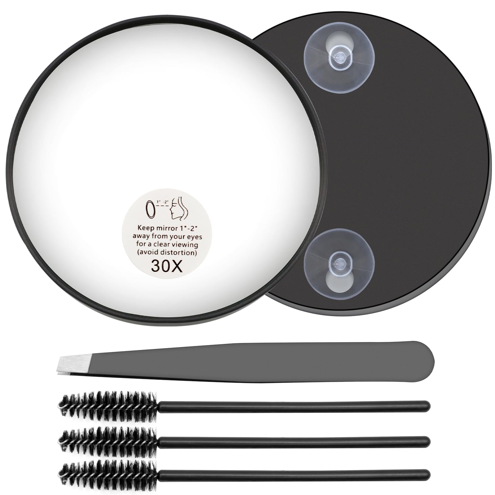 VEGCOO 30X Magnifying Mirror, Small Magnifying Mirror with Suction Cup and Tweezers, 3.5 Inches Portable Magnifier Makeup Mirror for Plucking Eyebrows