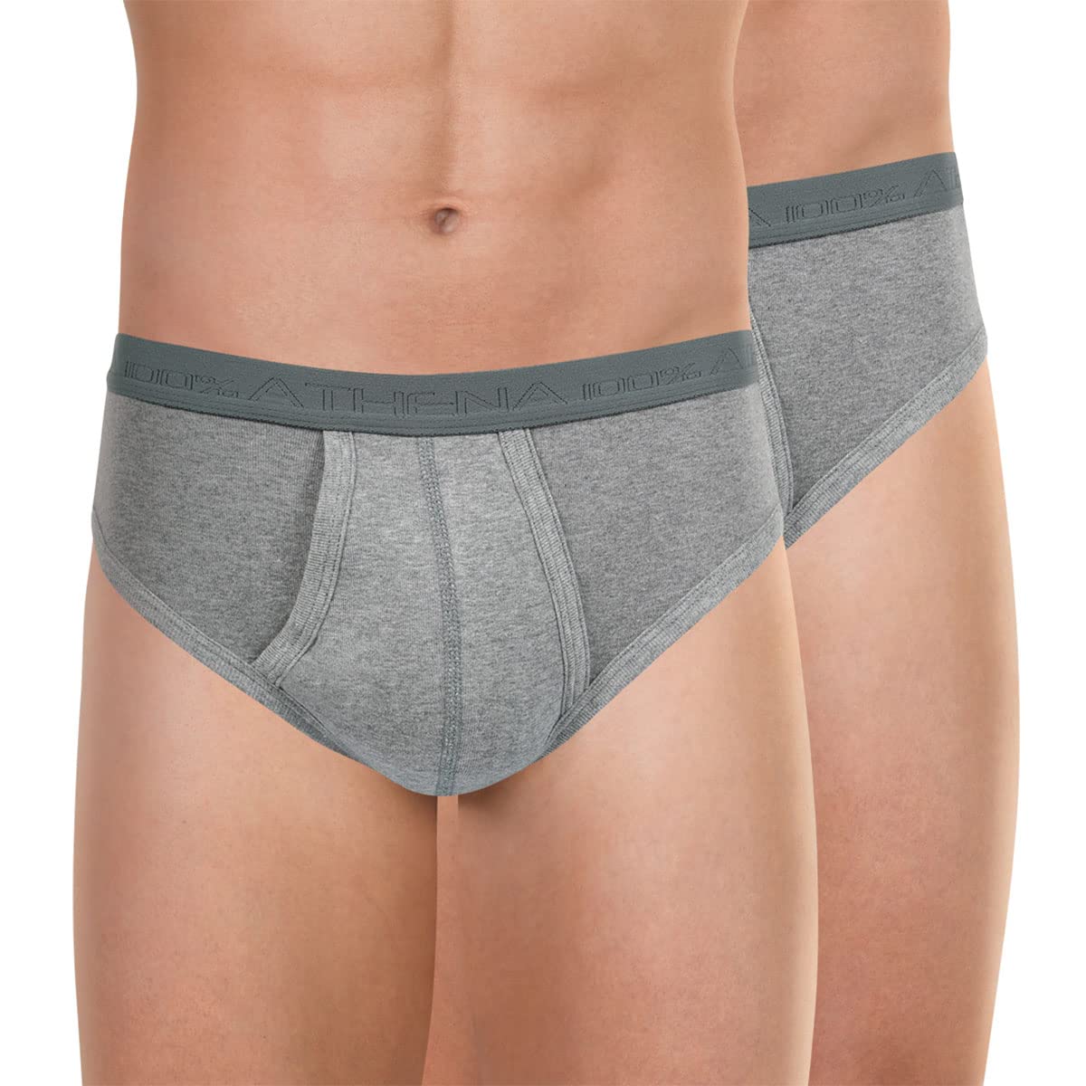 ATHENA - Pack of 2 Men's Basic Briefs - 100% Organic Cotton - Open Cut, Ergonomic, Comfort and Support - Oeko-TEX Standard 100 Label, Heather Grey/Heather Grey Belt, 3XL