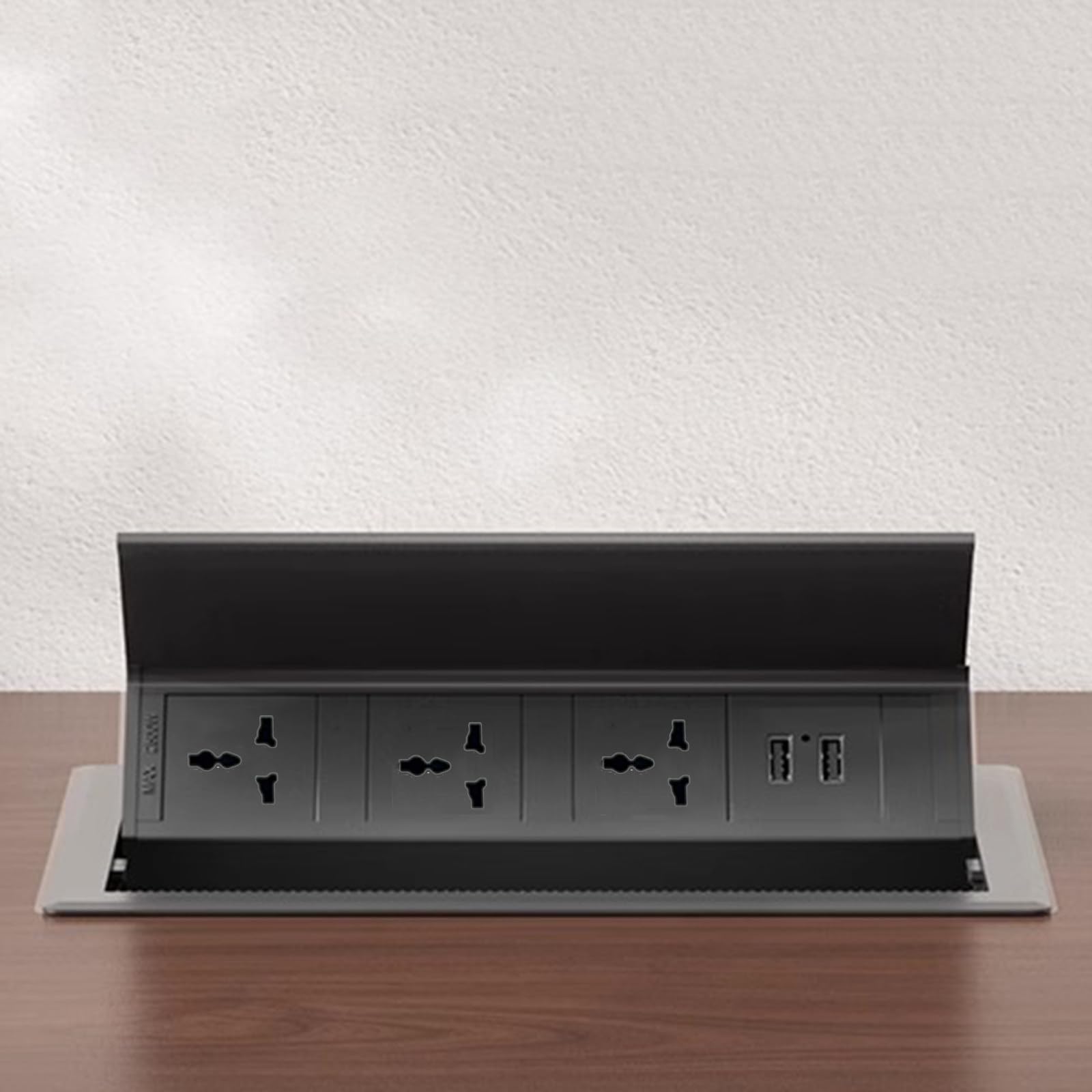Biurkowe gniazdo zasilania z USB, aluminiowa listwa zasilająca, 4 uniwersalne wtyczki, ukryte gniazda wysuwane do blatów kuchennych, biurko konferencyjne, kabel 1,8 m,Black-B