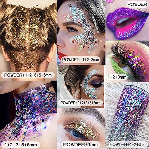 𝐆𝐀𝐁𝐎𝐗 10 Jars Cosmetic Chunky Glitter Orange Red Green Color Mix, Holographic Nail Resin Glitter, Fine Powder+1Mm+2Mm+3Mm Sequins Flakes, Iridescent Art Glitter Set For Body Face Eyes Hair Crafts #TOP2