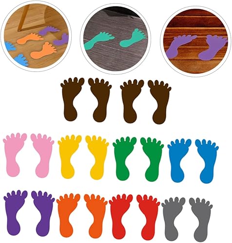 Miniatura 7 de ibasenice 20 pares de calcomanías de pared de huellas de colores, huellas de bebé, calcomanías de huellas de bebé, calcomanías de huellas de aula,