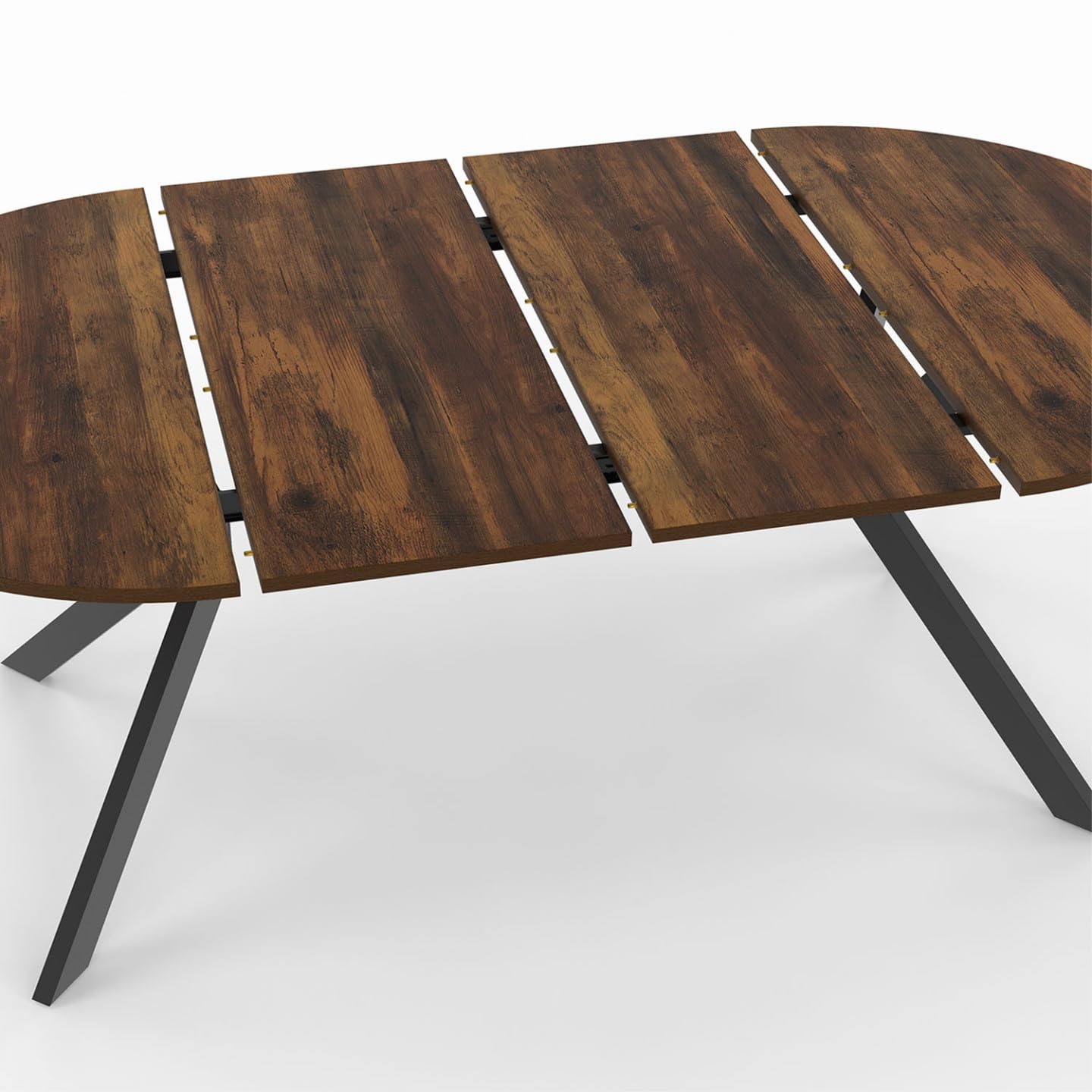 IDMarket – Mesa de comedor extensible redonda Alix 4-10 personas, pie araña negro y bandeja madera oscura Hawkins 110-200 cm