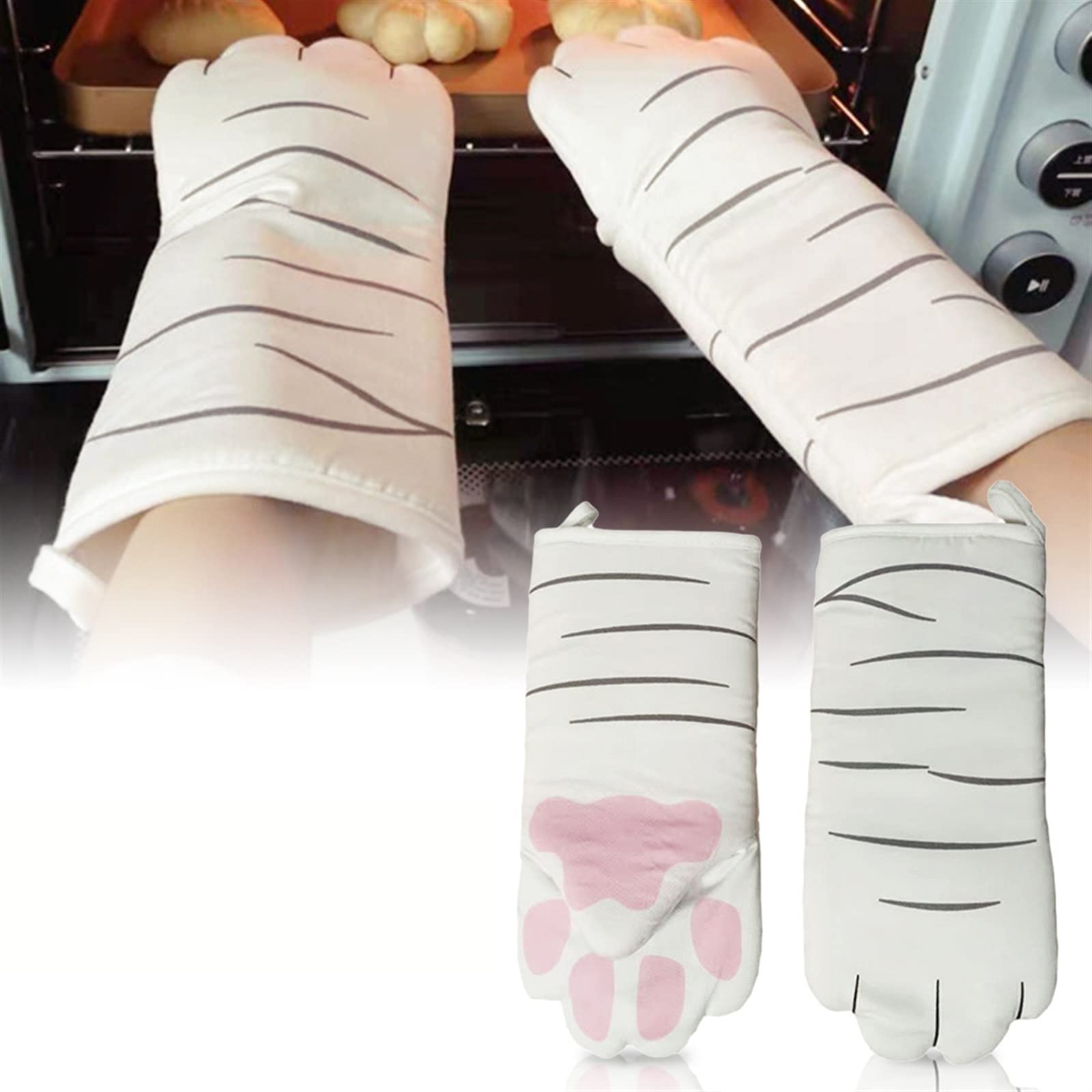 Gants de Cuisine en Coton, Longs, Professionnels, résistants à la Chaleur, antidérapants, isolants, for la Cuisson et Le Gril