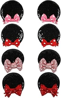 Mouse Ears Hair Bows Clips Glitter Mice Ears Pack Cute Hair Bow Hair Accessories for Women Costume Birthday Party Favor Black Red