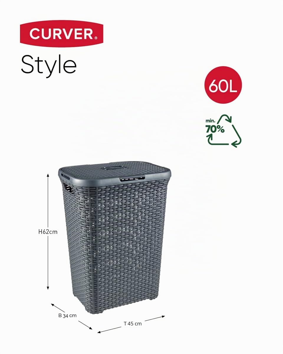 Curver Style Wäschekorb mit Deckel - 60L - 2 Stück - anthrazit