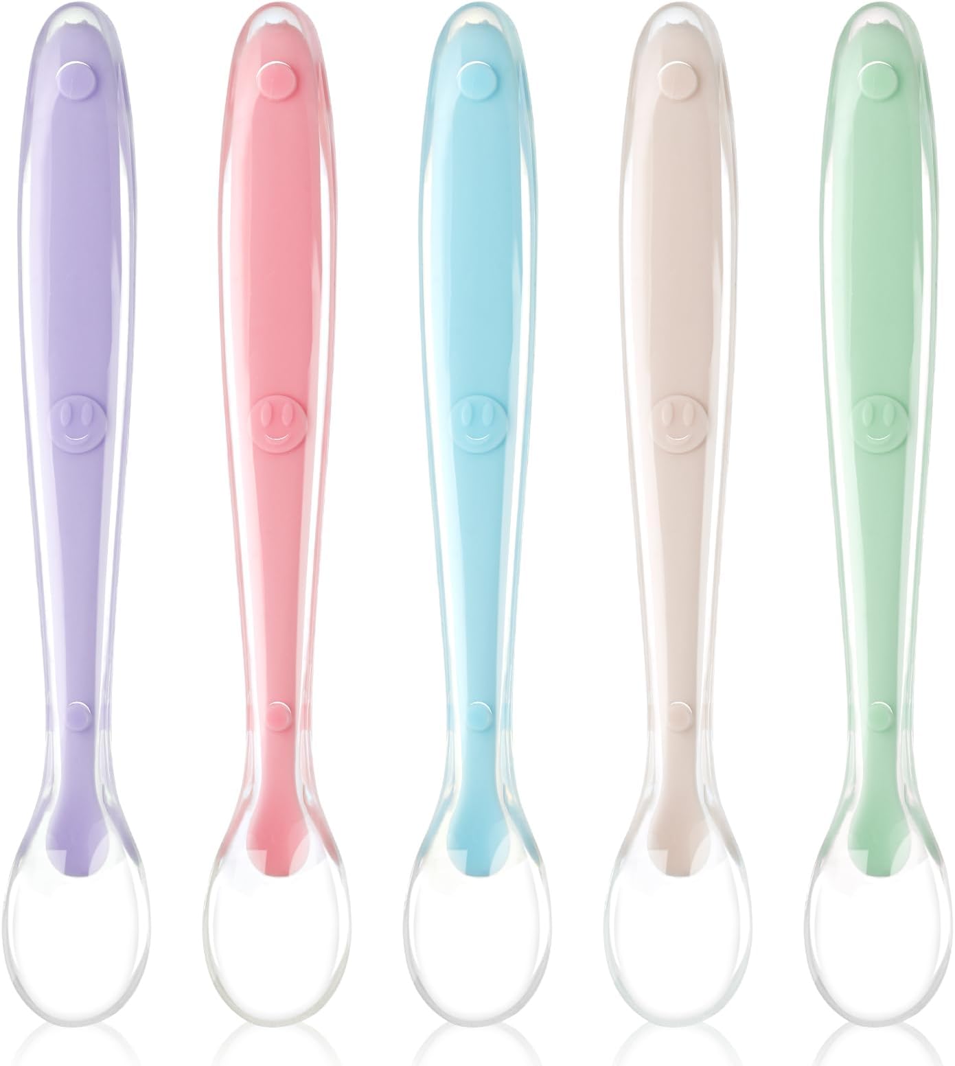 Baby Silicone Spoons, 5 PCS Baby Training Feeding Spoons for First Stage 4 Months Toddlers, Infants Utensils Feeding Supplies, Soft Tip BPA Free Gum-Friendly Dishwasher Boil-Proof