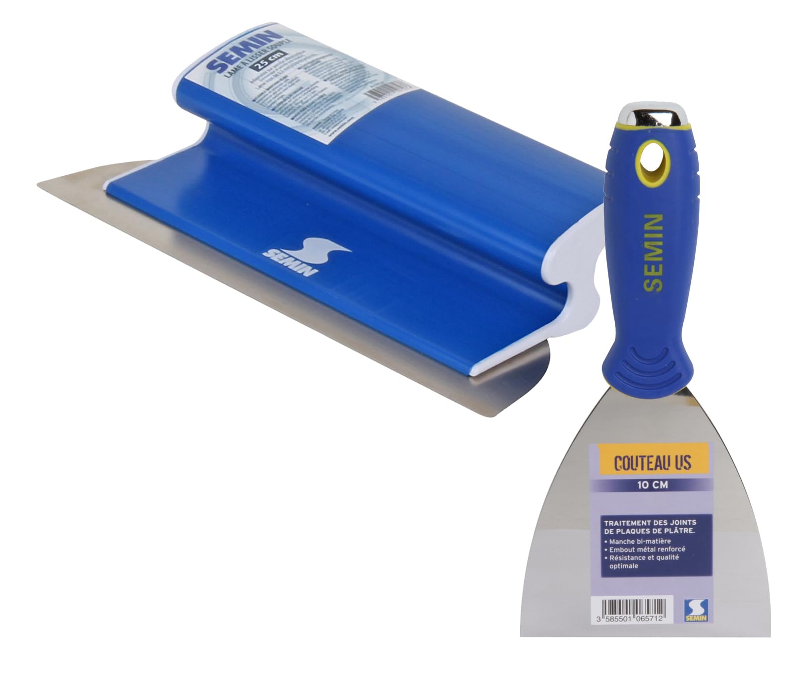 Semin Lame CE 78 pour Enduire et Lisser, 25 cm et Couteau US à Enduire, 10 cm