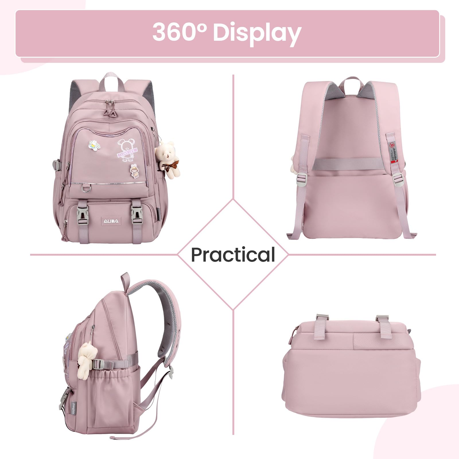 Amythe Mochilas Escolares Niñas Adolescentes Ligera Grande Moda, Morado | Mochila Colegio para Niña Chicas 10 12 16 18 años, Mochilas Impermeable de Viaje de Primaria Secundaria Instituto