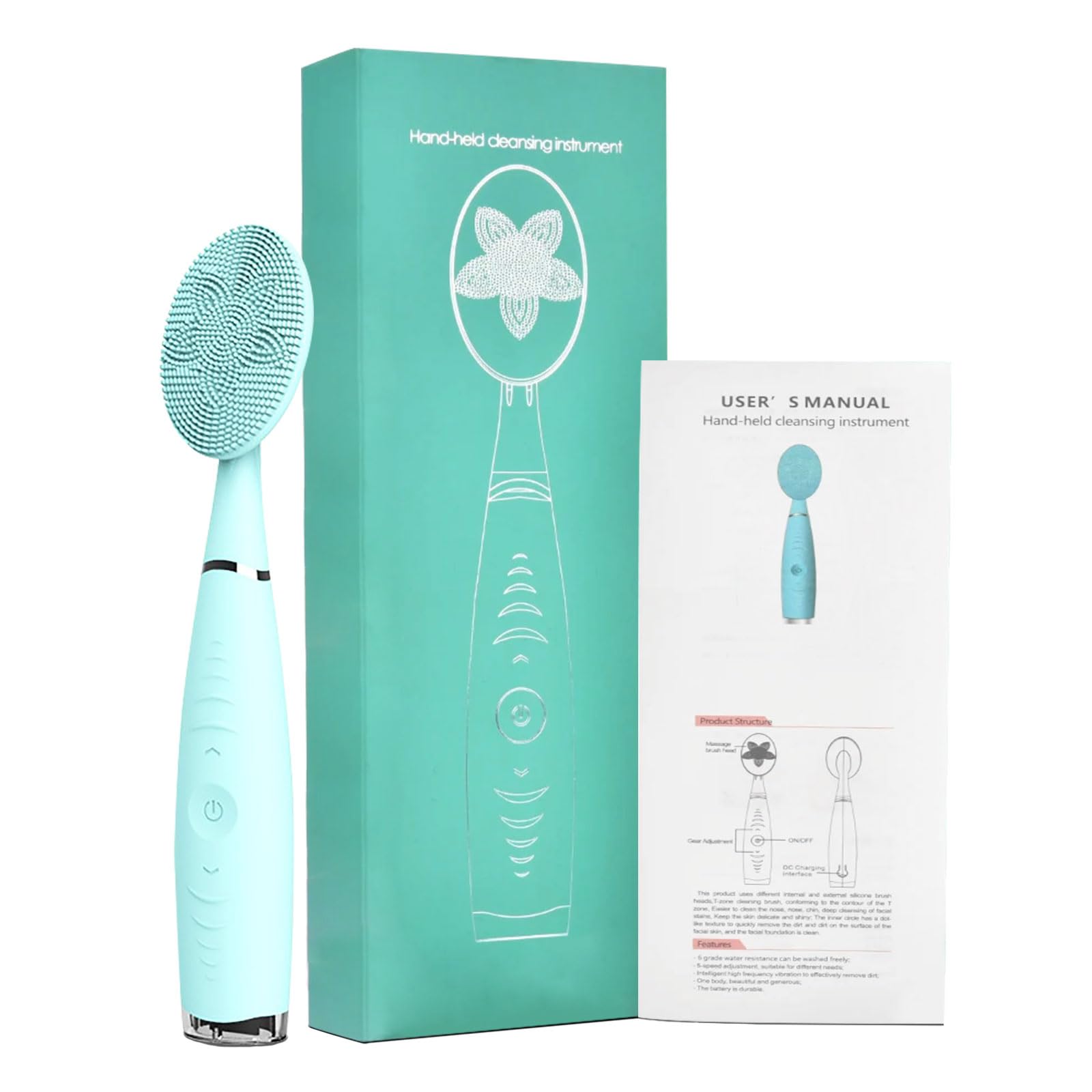 Portable Facial Cleansing Brush Sonic Handled Electric Face Scrubber Brush with 5 Adjustable Vibration Speed, Deep Cleansing, Gentle Exfoliation and Massage, USB Rechargeble Blackhead Remover