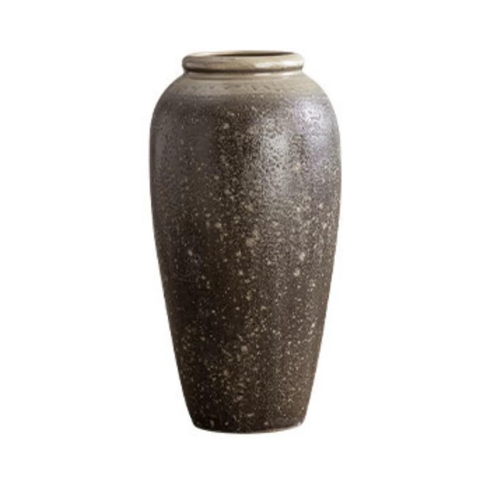 Large Rustic Vase, Rusty Round Ceramic Vase, Ornament for Dried Flowers, Artificial Flowers, Farmhouse Decoration(Size:17 * 17 * 34CM,Color:Brown C)