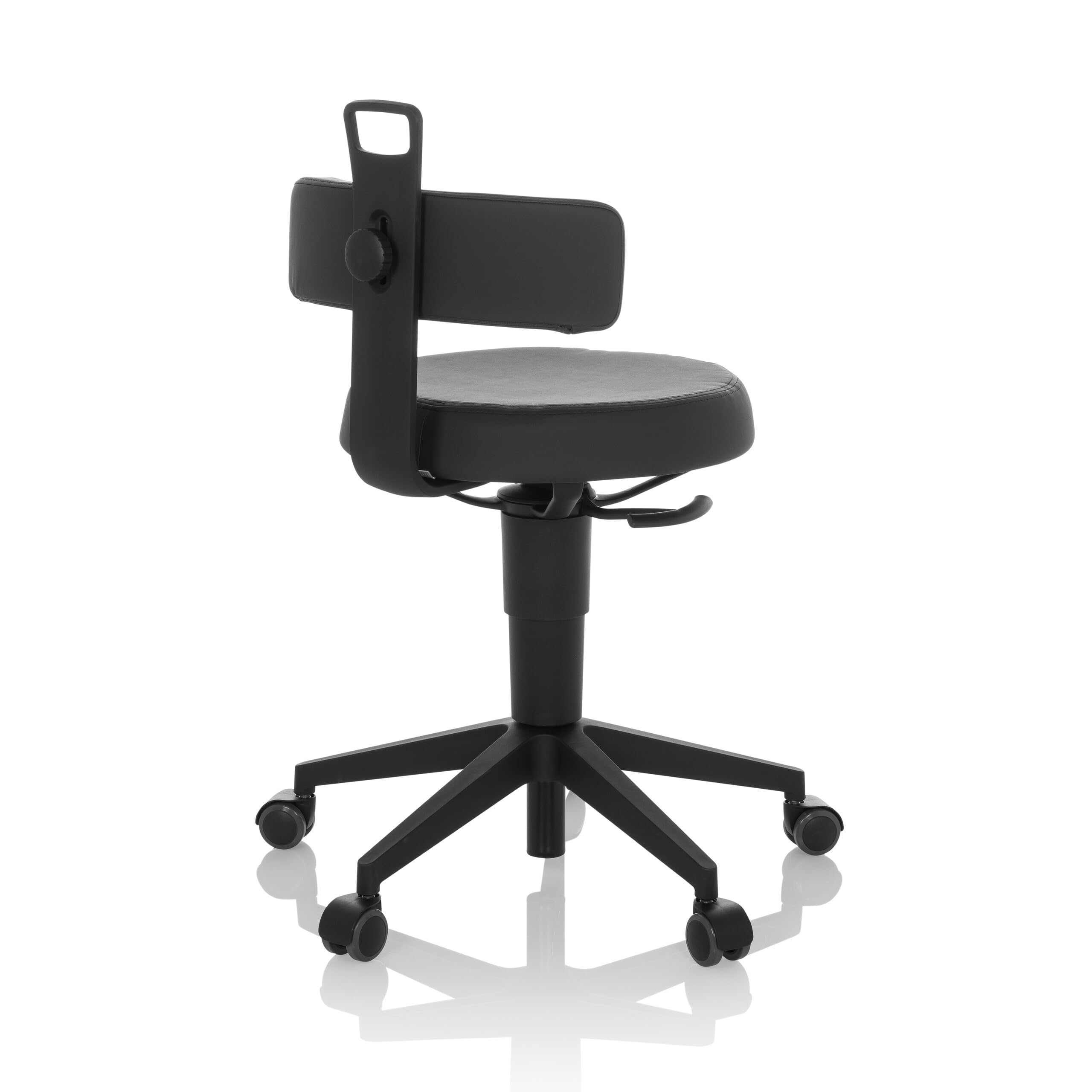 hjh OFFICE Silla de Equilibrio Regulable en Altura Top Work Flex PU Taburete de Trabajo móvil con Respaldo, imitación de Cuero Negro