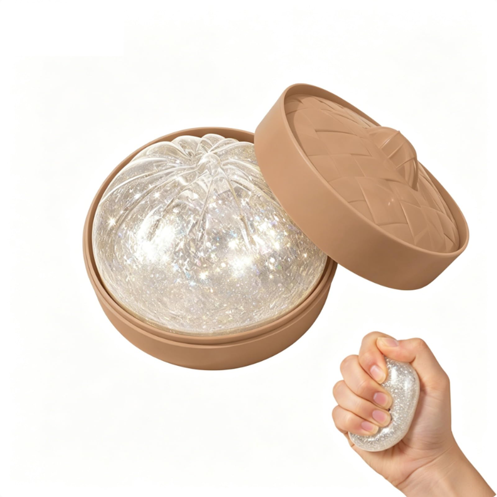 Gireatick 2026 New Glitter Bun Squeeze Toy Box, Bun Squeeze Toys for Stress Relief Anxiety Relief Fidget with Food Steamer Desk Toys (White)
