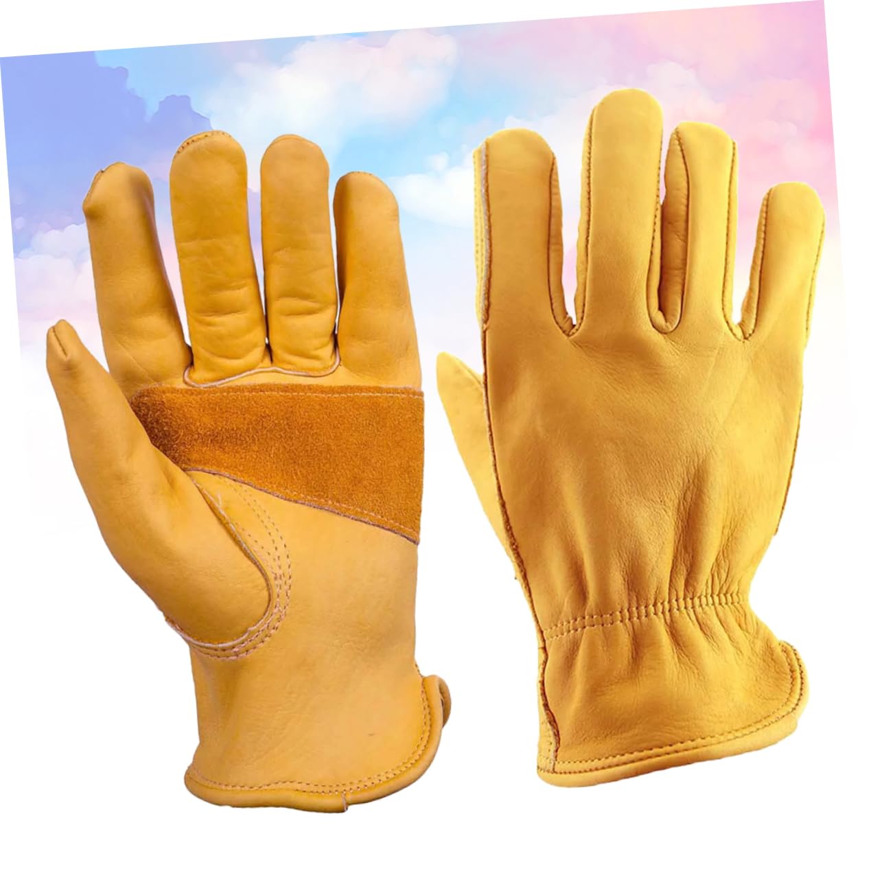 Ipetboom 1 Pair Men's Leather Cycling Gloves Cowhide Anti-slip Odorless for Work Gardening and Outdoor Gloves