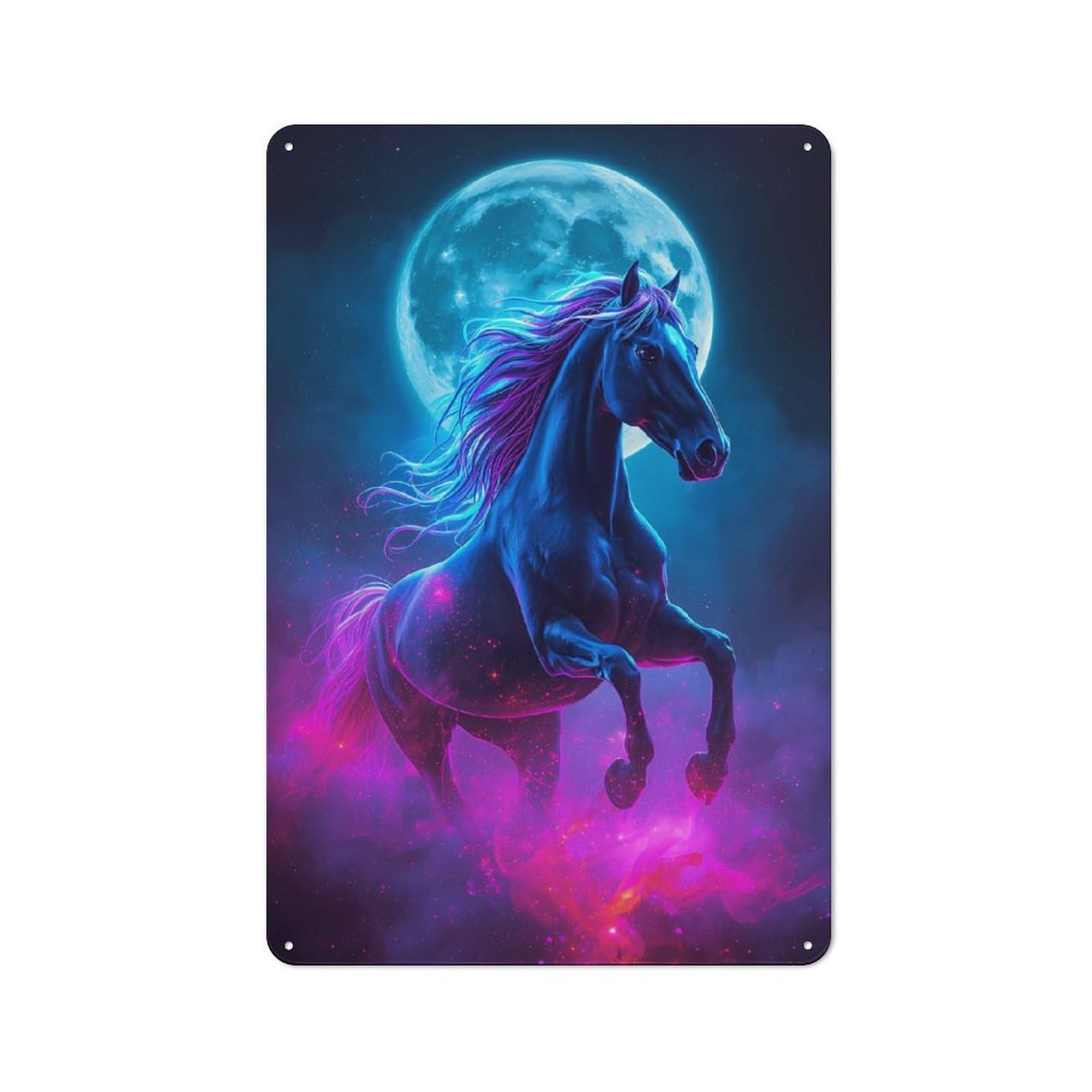 Junmoney Neon Horse With Moon Retro Metal Wall Plaque 30X20cm, Nostalgic Wall Art For Living Room, Hallway, Kitchen Or Cafe