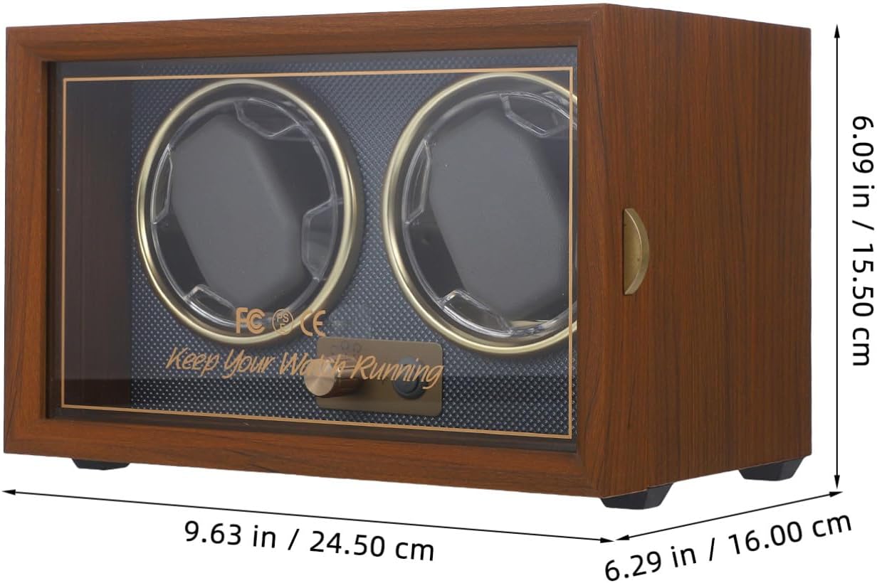 Mechanical Watch Winder Box Double Watch Holder Retro Black Walnut Wood with Adjustable 5-Mode Rotation Men and Women Random Color