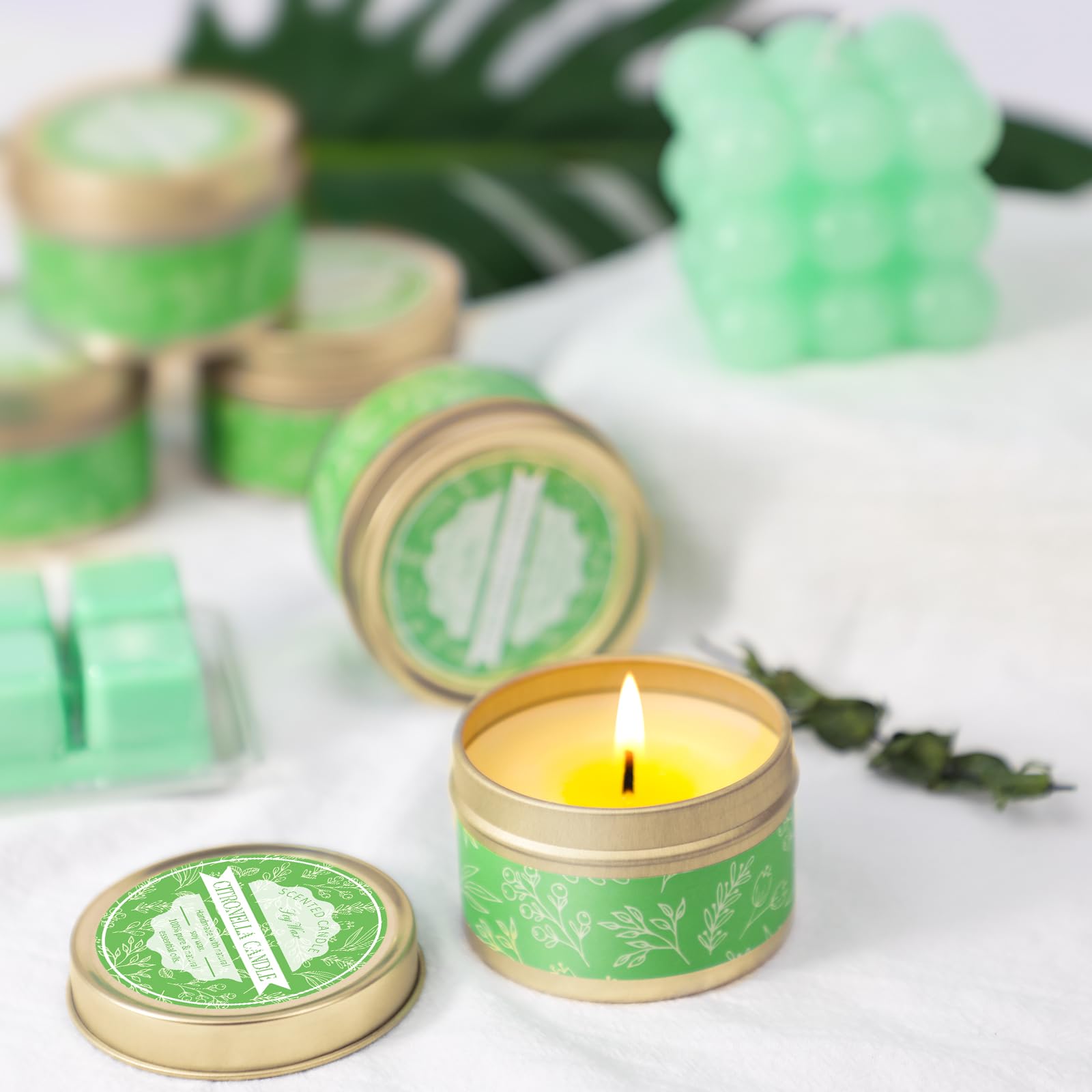Velas de Citronela para Exterior, Citronela Cera de Soja 60-90 Horas para Interior, 6 Velas