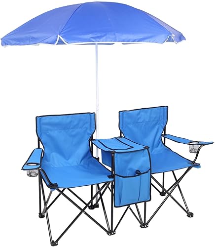 HOMEN Silla plegable portátil doble de picnic con sombrilla mesa enfriador playa camping silla