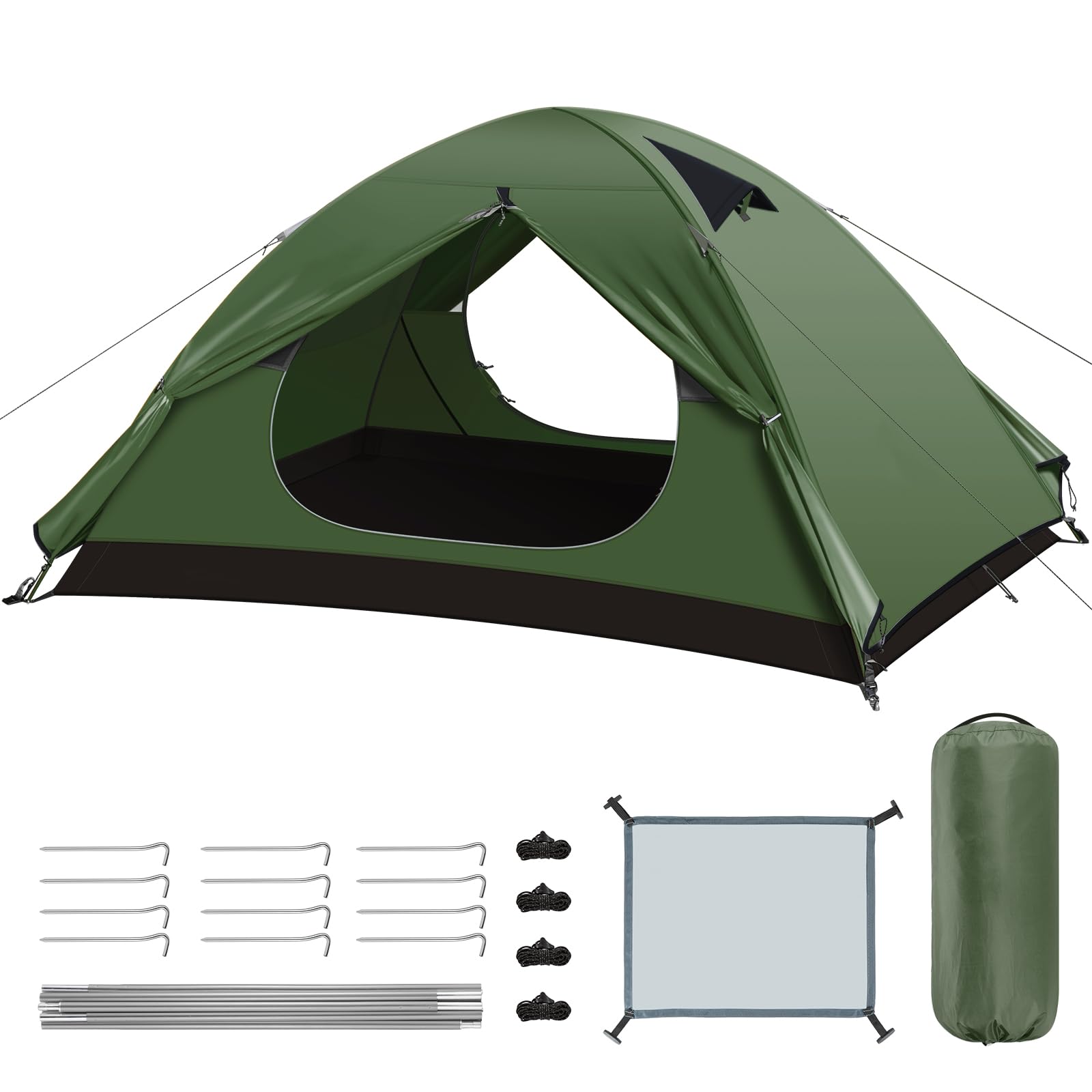 Forceatt Tienda De Campaña 2 Personas, Impermeable Ultraligera Poco Volumen, Tienda Cúpula Portátil Montaje Rápido para Trekking, Camping, Excursionismo y Aire Libre