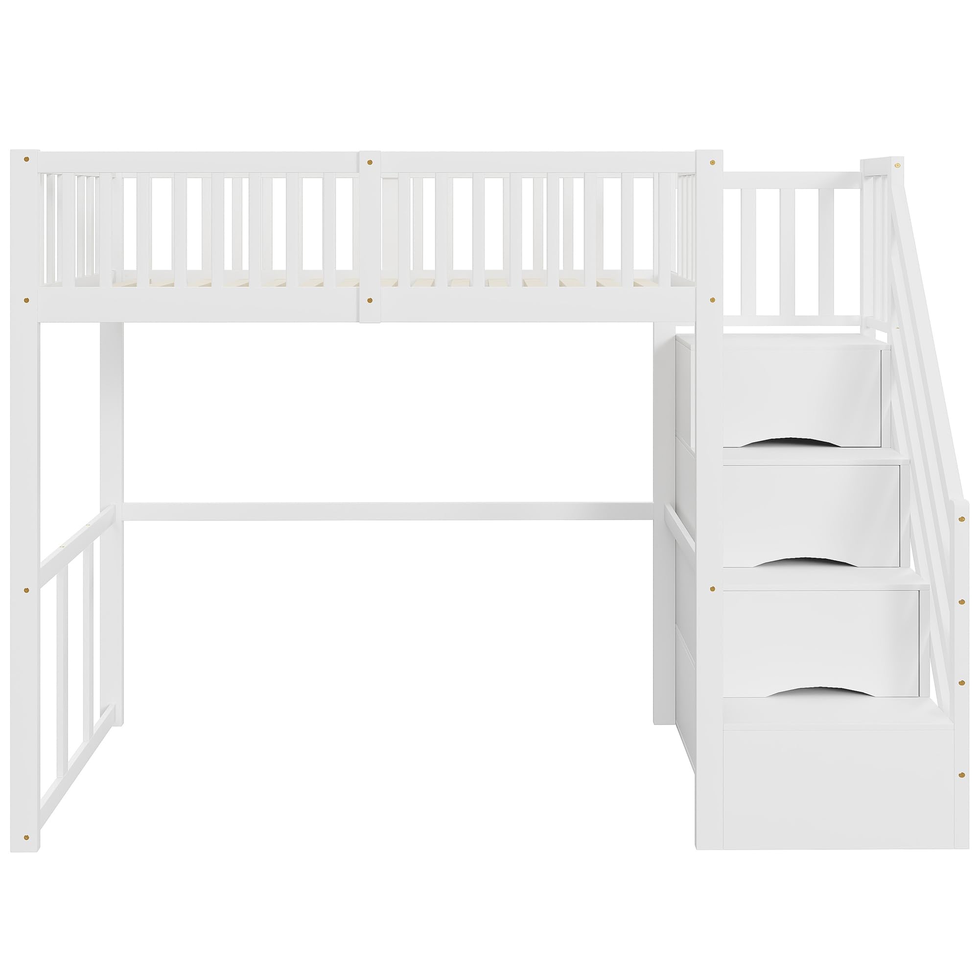 Kebnor Hoogslaper met veiligheidsopslagladder, veiligheidsomranding, frame van massief grenen, Geschikt voor kinderen, jongeren en volwassenen (wit (140x200cm