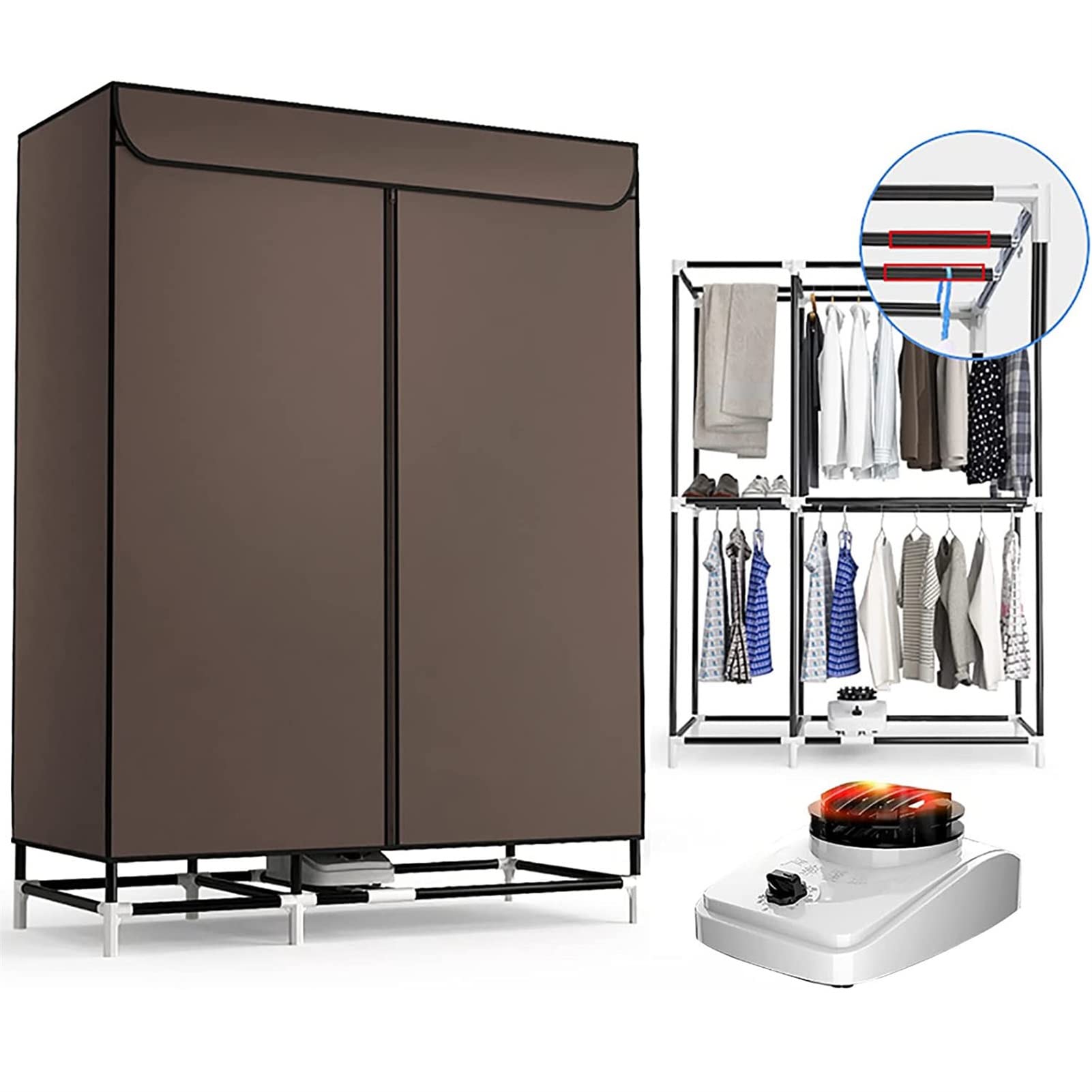 2 Capas secador de Ropa con calefacción eléctrica Estante, se Seca usando el Ventilador de Aire Caliente, Temporizador de 180 Minutos, Pronto Armario de Secado de Ropa con calefacción, Carga 30KG