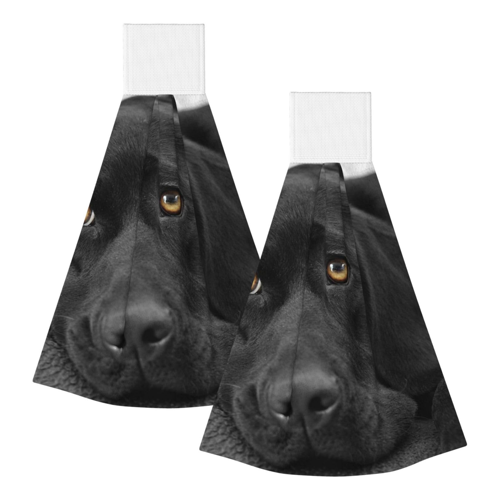 DOPKLNA Black Lab Labrador Dog Puppy Cute Dog, 2 Pcs Hanging Coral Fiber Hand Towels for Bathroom, Absorbent Kitchen Towels