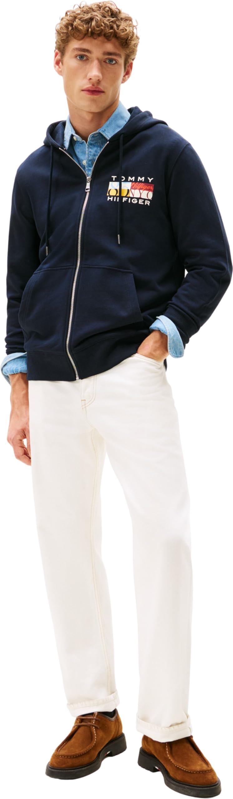 Tommy Hilfiger TH Colour Flag Zip Through Mw0mw40043 Felpa con Cappuccio e Zip Unisex - Adulto (Pacco da 1)