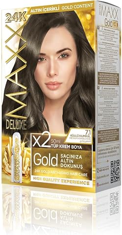 MAXX DELUXE Gold serisi 24K Altın Parçacıklı Serum ile 1 Kutu 2 x 50 ml ve Geliştiriciler Saç Boyası (KÜLLÜ KUMRAL 7.1)