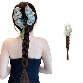 Women Chinese Style Wig Geisha Headband Wigs Hanfu Wig Cosplay Chinese Headwear Wig Dance Wigs Bun Hair PiecesLight Brown,Tassel01