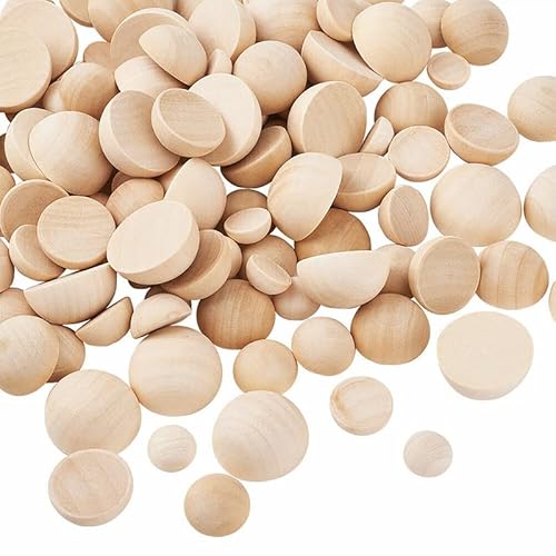 Lot de 50 Demi-perles en Bois Naturel,Boules en Bois Fendues,Demi Perles en Bois Brut,Mini Demi Boules en Bois Naturelles pour Projets de Bricolage et Travaux Manuel Décoration de Noël (15mm)