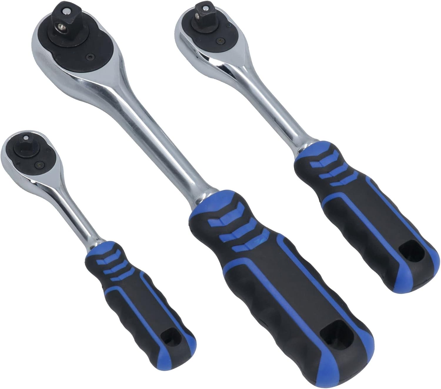 1/4in 3/8in 1/2in Drive Ratchets Straight Handle 90 Teeth Quick Release 3pc Set