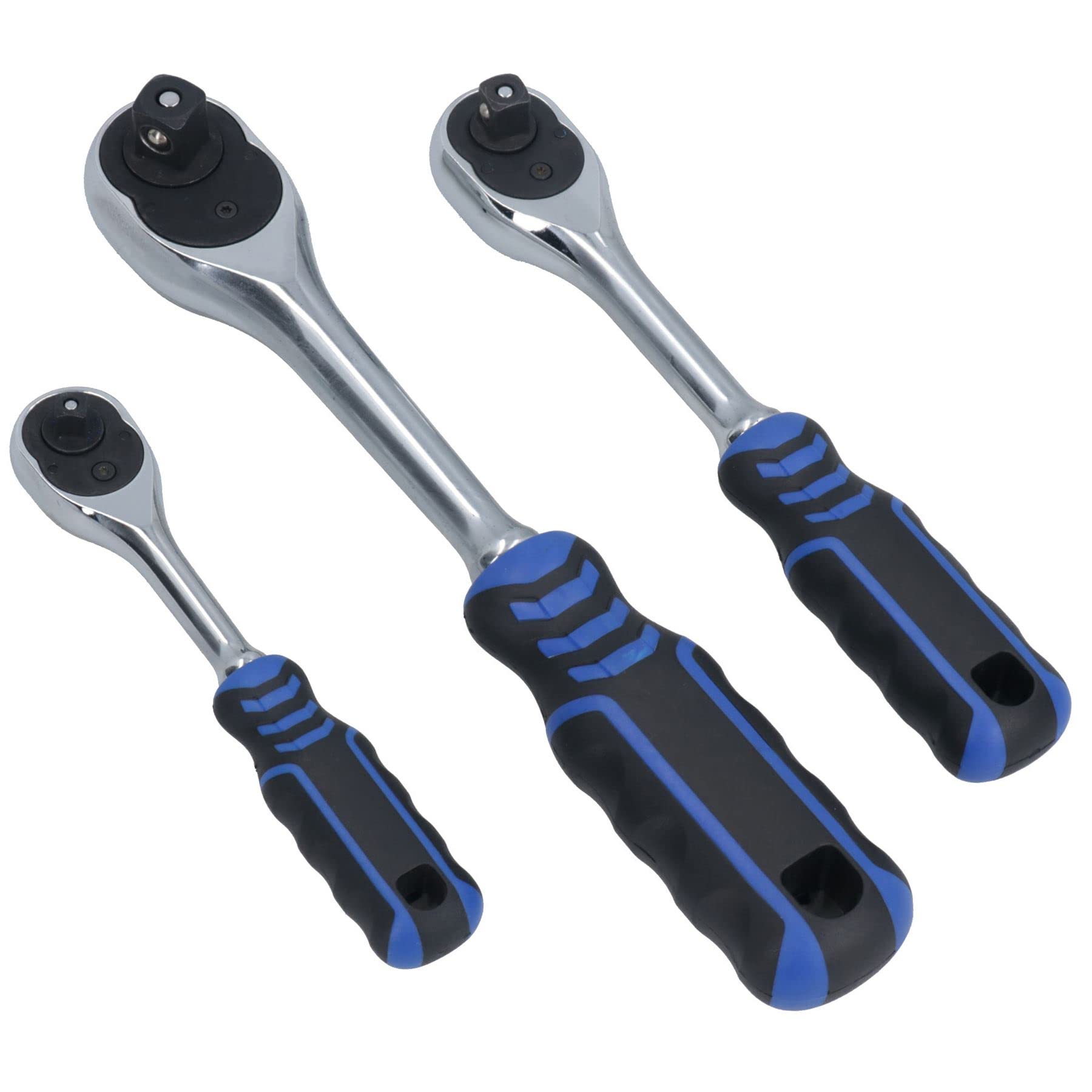 Cliquet 90 dents AB Tools lot de 3 clés 1/4" 3/8" 1/2" à poignée droite