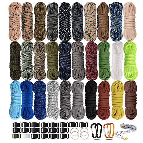 550 Paracord Type III – Survival Paracord Bracelet Rope Kits – Tent Rope Parachute Cord Combo Crafting Kits, Many Colors of Outdoor Survival Rope – Great Gift