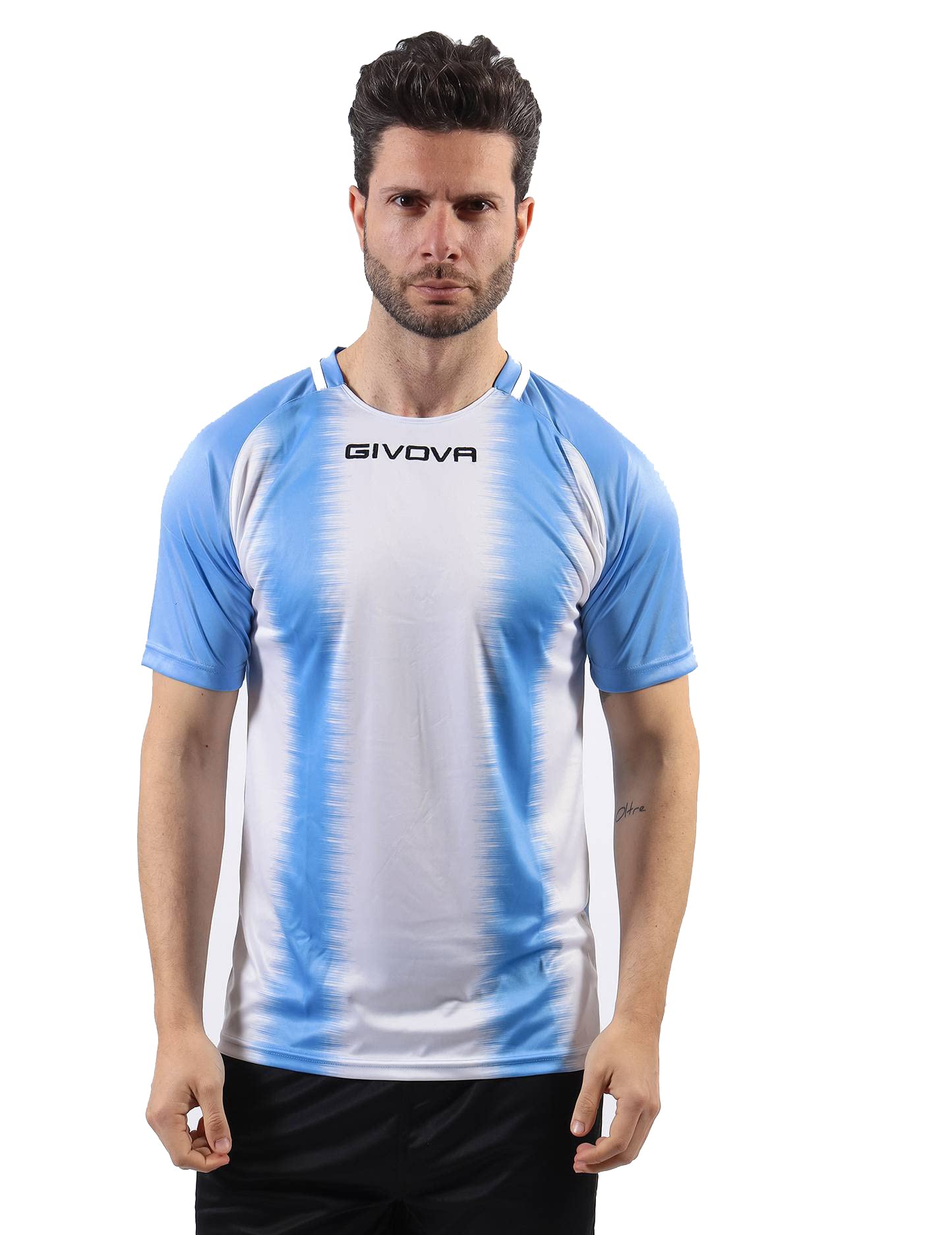 Givova SHIRT STRIPE M/C INTERLOCK CELESTE/BIANCO Tg. L