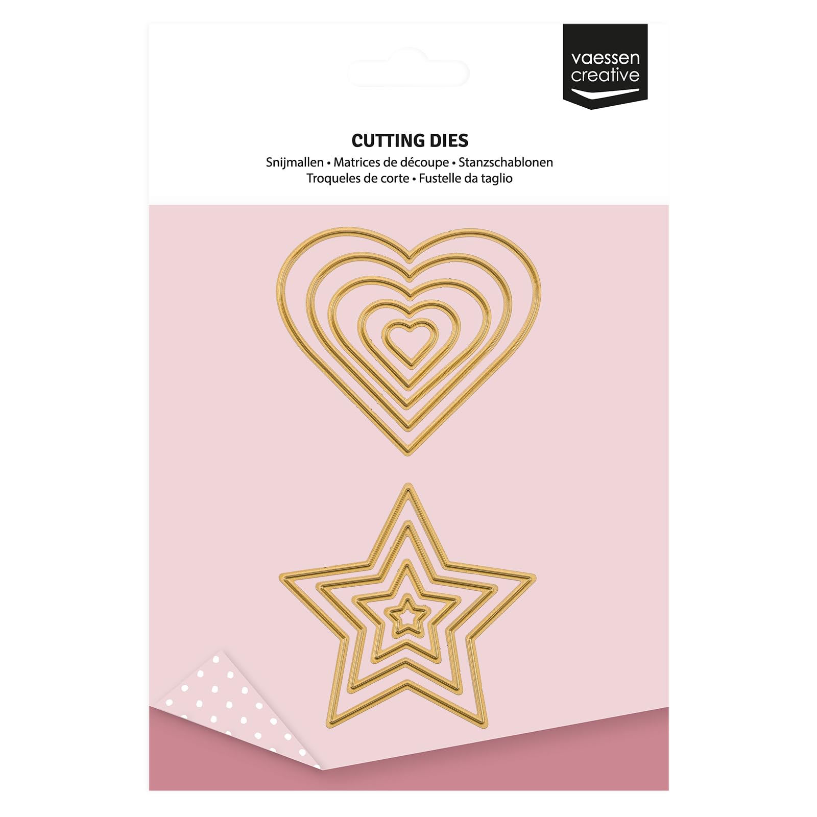 Vaessen Creative Cutting Dies Set - Stars & Hearts - 10 pcs of 0.4 x 0.4" to 2.4 x 2.8" - for Mini Machine - Card Making Supplies - for Scrapbooking and Paper Crafts, Gold