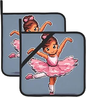 Little Ballerina Dancing Girl Pattern Square Insulated Pot Holder Set of 2 8x8 in Thick and Durable, Anti-scalding and Heat-Insulating