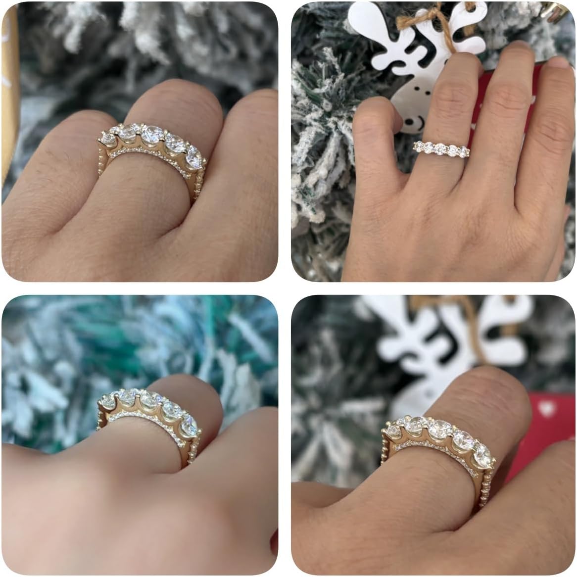 Half Eternity Ring 5A Cubic Zirconia Wedding Band for Women 925 Sterling Silver/Yellow Stacking Ring Size 5-10