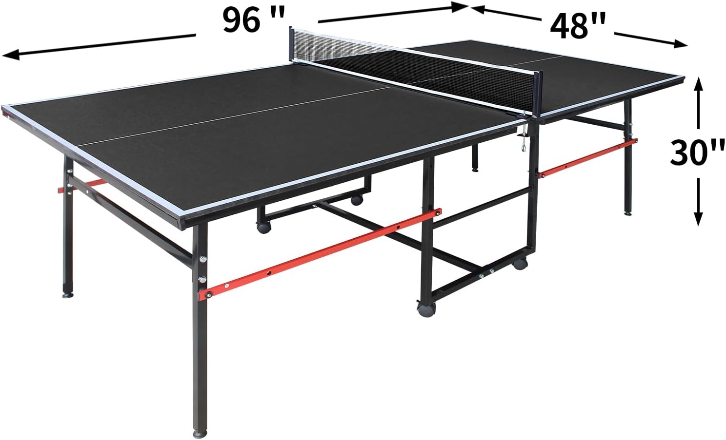 8ft Black Mid-Size Table Tennis Foldable & Portable Ping Pong Set for Indoor Games with Net, 2 Paddles and 3 Balls Easy Storage