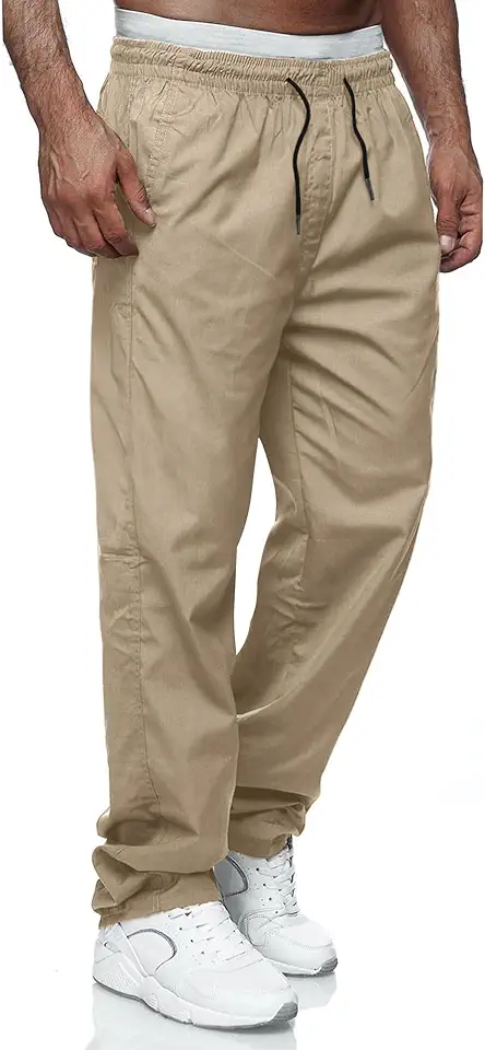 Comdecevis Mens Casual Pants Drawstring Elastic Waist Joggers Sweatpants with Pockets Straight Leg Cargo Pants