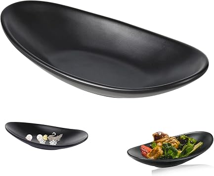 Jewellery Tray and Key Tray in Boat Shape - Oval Decorative Tray Made of Ceramic in Black for Decoration, Fruit, Sweets Ship Design