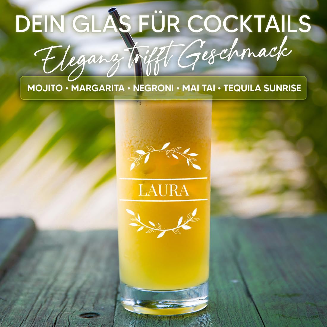 polar-effekt Longdrink Cocktailgläser 6er Set 485 ml mit Gravur - transparente Trinkgläser - Geschenk zum Geburtstag - ideal für Bier, Wasser, Saft und Drinks