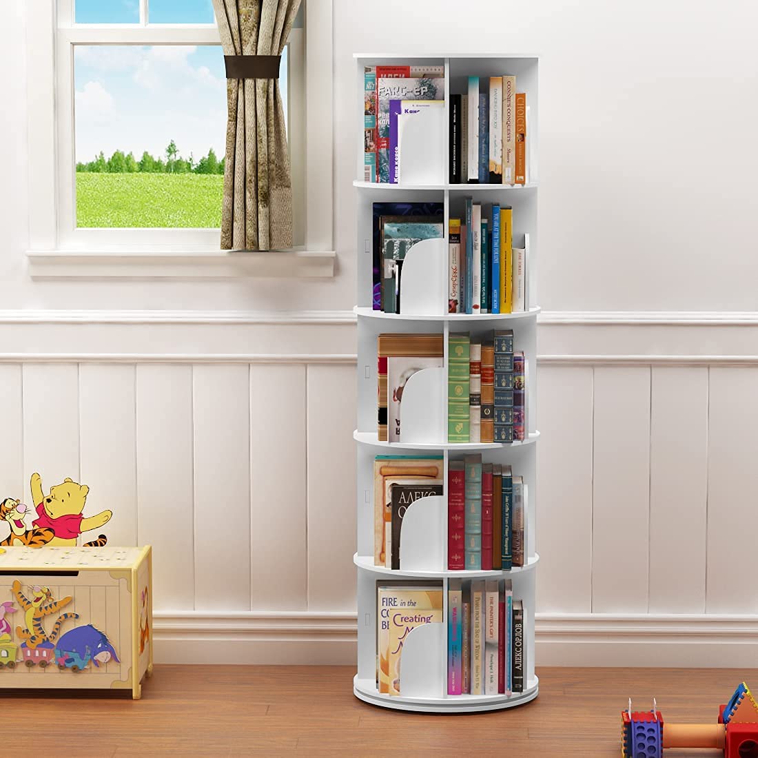 Nisorpa 5 Tier Rotating Bookshelf, 360° Rotating Stackable Shelves Floor-Standing Storage Display Rack Used in Bedrooms Living Rooms Study Office (63"x18"x18")