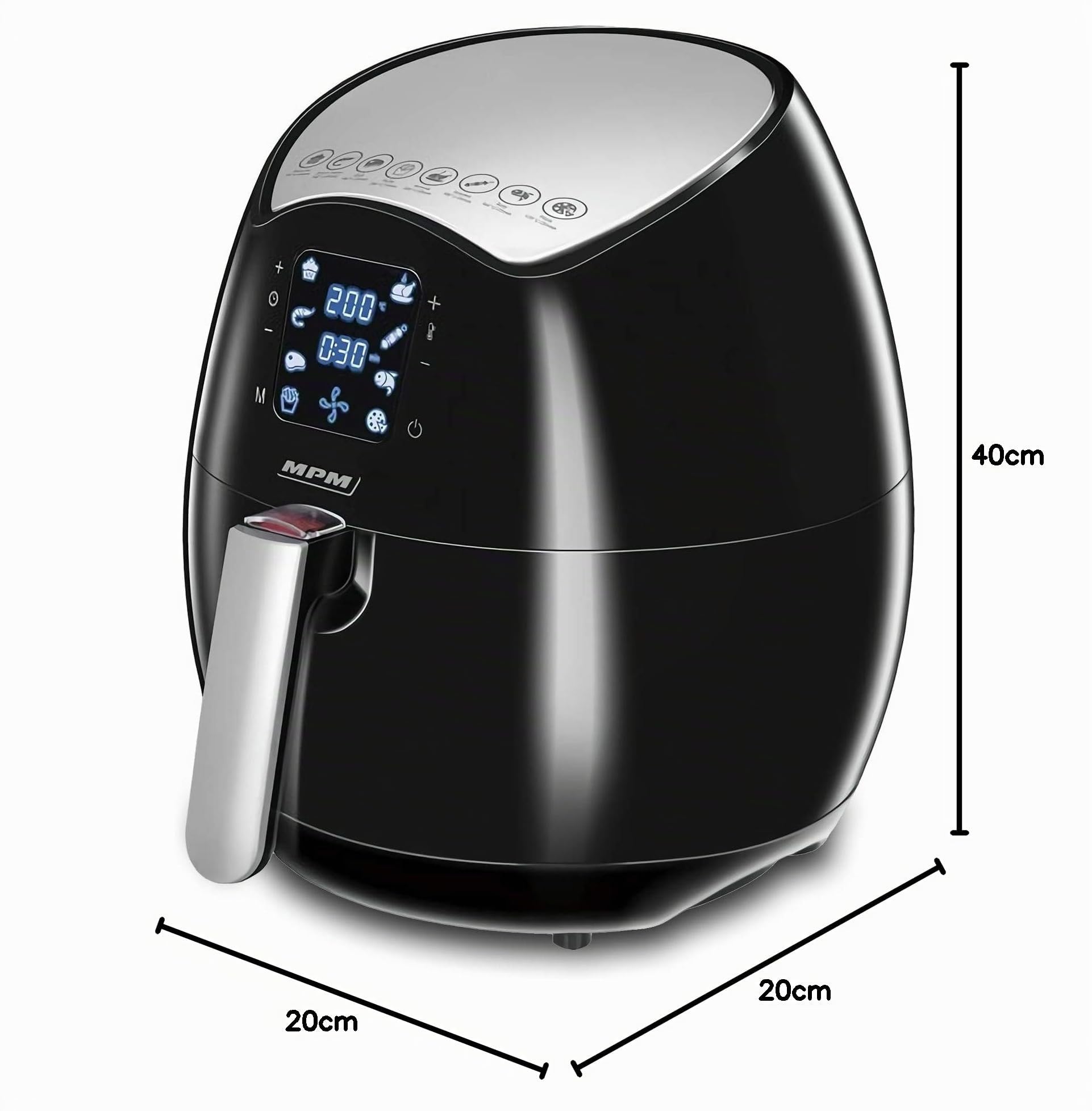 MPM MFR-06 Freidora de Aire sin Aceite, 4.5L, Pantalla Digital, Táctil, Airfryer con 8 Modos Preestablecidos, Temporizador y Temperatura Ajustable, Cocina Saludable, sin BPA, 1500W